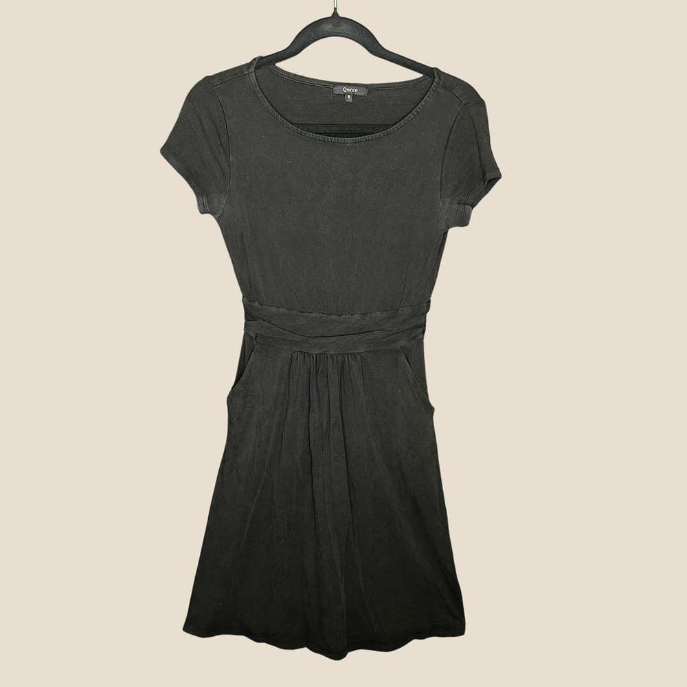 Quince Womens Black Tencel Jersey Ruched Waist Dress Sz S Minimalist Everyday